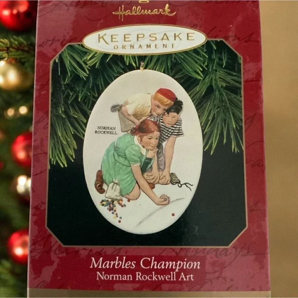 Vintage Hallmark Ornament Norman Rockwell Marbles Champion Sculpted Dated 1997